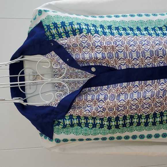 J Crew Symmetrical Floral Print Color Block Blouse Size S Half Button Down - Picture 2 of 4